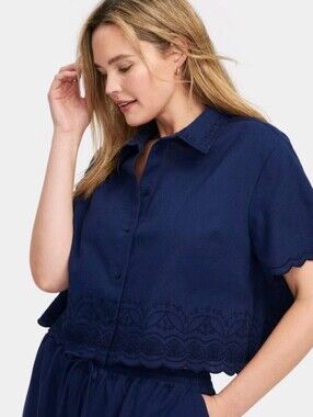 Roller Rabbit x Target Navy Scalloped Hem Shirt (Medium) NWT